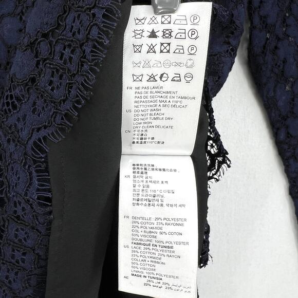 SANDRO Rina Long Sleeve Lace Dress Womens Large Navy Blue Black Sheath Mini - Picture 12 of 16